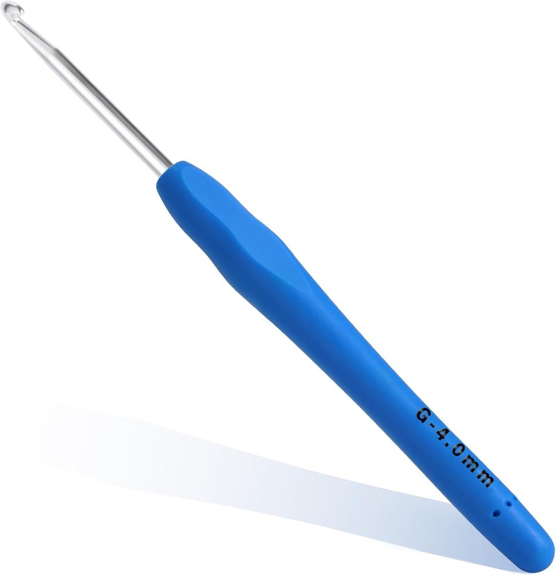 Gerute 4mm Crochet Hook, Ergonomic Crochet Hook, Smooth and Extra Long Knitting Needles, with Soft Rubber Ergonomic Handle and Aluminum Tip, Perfect Beginner and Arthritic Crochet Hooks (4 mm) - Image 1